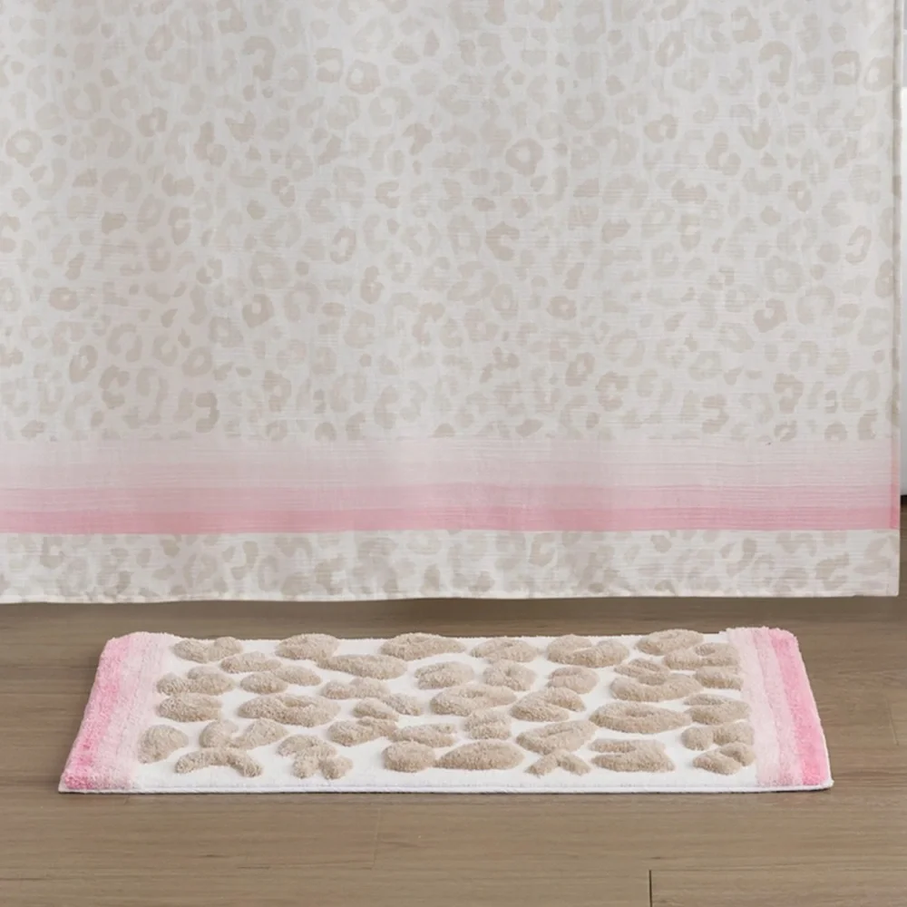CARO HOME Collection Textured Plush Animal Print Bath Rug WithContrasting Border